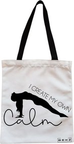 Sacosa de Panza pentru Cumparaturi, Geanta Tote, Yoga I create my own calm, Cu fermoar, 38x34.5 cm, Alba, BEKZ®