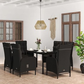 3099356 vidaXL Set de masă pentru grădină, 7 piese, cu perne, negru