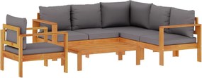 vidaXL Set de canapele de grădină cu perne, 5 buc., lemn masiv acacia