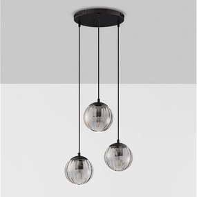 Lustra moderna cu 3 pendule, Metal, Negru, Sticla, Fumurie, ABBACUS