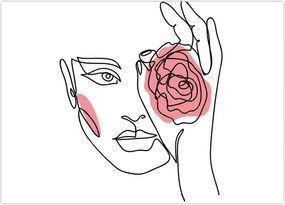 Tablou pe sticlă - Linie de artă față cu trandafir (70x50 cm)