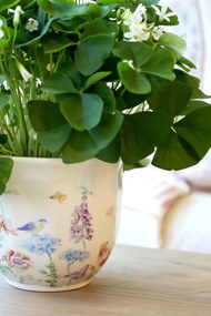 Ghiveci din ceramică crem cu model floral „Papillon”, H12.5/D14 cm