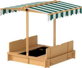 Outsunny Cutie de nisip 106x106 cm pentru copii, din lemn, cu acoperiș reglabil, bănci și spătare Maro deschis | Aosom Romania