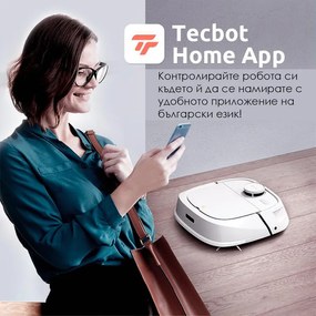 Robot aspirator Tecbot M1, Li-ion 5200 mAh, 4000 Pa, 0.5 l, HEPA, Wi-Fi, Autonomie pana la 160 min, Mop cu auto-curățare, Negru