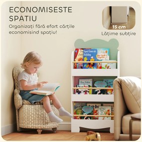 AIYAPLAY Bibliotecă Copii 3 Rafturi în Formă de Ursuleț 55x15x110 cm, Verde | Aosom Romania