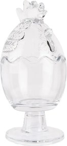 Borcan din sticlă, transparent, cu capac găină, Ø 10x22 cm