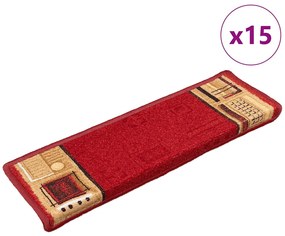 vidaXL Covorașe scări autoadezive, 15 buc., roșu, 65x21x4 cm