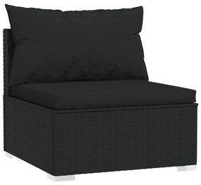 Set mobilier de grădină cu perne, 12 piese, negru, poliratan