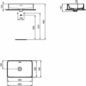 Lavoar pe blat Ideal Standard Strada II dreptunghiular 60x40 cm