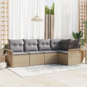 vidaXL Set canapea grădină 5 piese, perne bej, poli-ratan