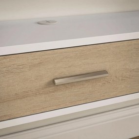 HOMCOM，Suport TV，Cu 2 Rafturi Deschise și Dulap cu Ușă Rabatabilă，MDF，120cm x 26cm x 16cm，Alb, gri | Aosom Romania