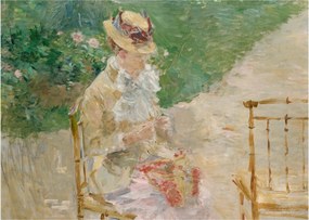 Tablou pe sticlă - Berthe Morisot, Young Woman Knitting, reproducere (70x50 cm)