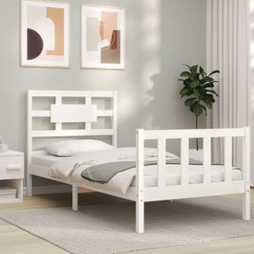 3192542 vidaXL Cadru de pat cu tăblie, alb, 90x200 cm, lemn masiv