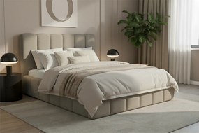 Pat tapițat Aura 160x200 cu spațiu depozitare - bouclé bej Quelle 05