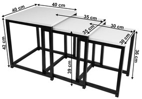 Set 3 masute de cafea, alb mat negru, KASTLER NEW TYP 3