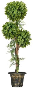 HOMCOM Plante Artificiale Arbore Artificial 3 Bile de Buxus cu Ghiveci de Ciment, Interior și Exterior, Înălțime 115 cm | Aosom Romania