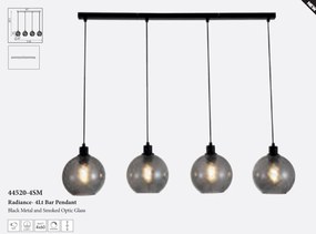 Lustra cu 4 pendule metal negru, sticla fumurie Radiance