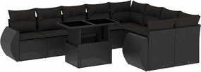 vidaXL Set canapele de grădină cu perne, 10 piese, negru, poliratan