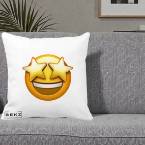 Perna Decorativa Emoji Ochi Stele, 40x40 cm, Alba Mata, Husa Detasabila, Perna Inclusa, BEKZ®
