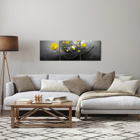 Tabloul - bile abstracte galbene (cu ceas) (90x30 cm)