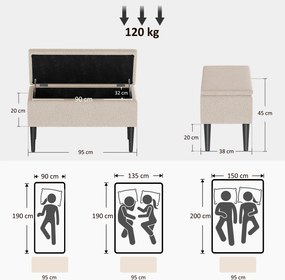 HOMCOM Scaun Modern cu Spațiu de Depozitare și Picioare din Lemn, Scaun Tapițat pentru Living sau Dormitor, 95x38x45 cm, Bej | Aosom Romania