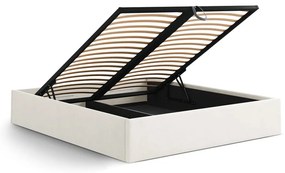 Pat matrimonial crem tapițat cu spațiu de depozitare/fără tăblie cu somieră 200x200 cm Susan – Micadoni