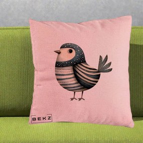 Perna Decorativa Pasare Teal Decorativa Dungata, 40x40 cm, Roz, Husa Detasabila, Perna Inclusa, BEKZ®