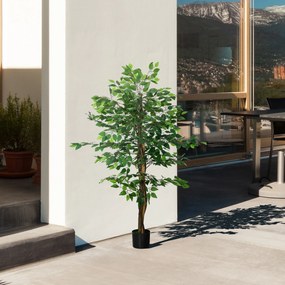 HOMCOM Ficus artificial cu ghiveci de 5 ft, planta artificiala de interior, exterior, pentru decorarea camerei de zi, biroului