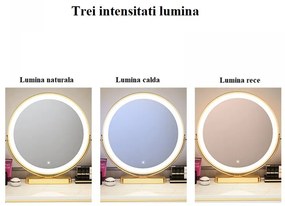 RESIGILAT Set Lisa, Masă de toaletă pentru machiaj cu oglindă iluminată LED, control touch, sertar, taburet tapitat, Gri, 100x40x75 cm