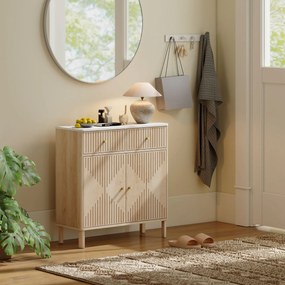 HOMCOM Comodă de Bucătărie cu 2 Sertare, Dulap și Blat cu Efect de Marmură Stejar | Aosom Romania