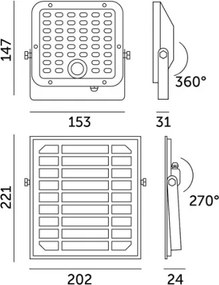 Proiector solar LED cu senzor, 10W, 3,7V, 4000K, IP65, 3600 mAh + telecomandă