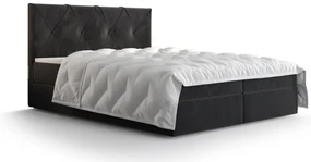 Pat matrimonial Boxspring 140 cm Athena (negru) ( cu saltea și sp. depozitare). 1046354