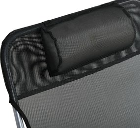Outsunny Șezlong Pliabil cu Spătar Reglabil pe 5 Nivele și Pernă, Șezlong de Grădină cu Material Respirabil Textilen, pentru Plajă, Piscină, Grădină, 182x56x28 cm, Negru | Aosom Romania
