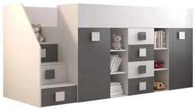 Pat multifuncțional 90 cm Toreno 3 (Alb + alb lucios + gri lucios) (S). 1083327