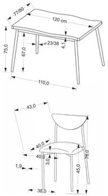 Set masă și scaune Pavia 4+1, lemn natural / gri
