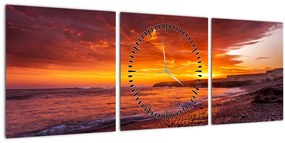Tablou cu apus de soare la mare (cu ceas) (90x30 cm)