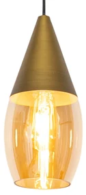 Lampă modernă suspendată aurie cu sticlă chihlimbar - Drop