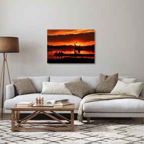 Tablou pe sticlă - Pescari pe lac (70x50 cm)