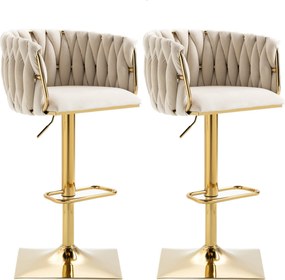 Set de 2 scaune de bar vintage cu spătar și suport pentru picioare, scaune de dining, Fildeș