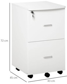 Vinsetto Dulap mobil pentru dosare cu 2 sertare, cu blocare, dulap de birou din lemn cu roti de blocare pentru A4 | AOSOM RO