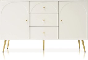 Comodă Modernă Elegantă cu 2 Uși și 3 Sertare, pentru dormitor și living, 140x84x40 cm, Alb crem