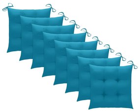 Scaune gradina cu perne albastru deschis 8 buc. lemn masiv tec 8, Albastru deschis