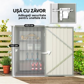 Outsunny Căsuță de Grădină 0.92m² din Oțel Galvanizat, Depozit pentru Unelte cu Ușă Batantă și Sistem de Blocare, Acoperiș Înclinat, 100x104x160 cm, Gri Deschis | Aosom Romania