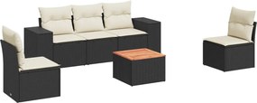 vidaXL Set mobilier de grădină cu perne, 6 piese, negru, poliratan