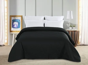 Cuvertura de pat neagra cu model LEAVES Dimensiune: 220 x 240 cm
