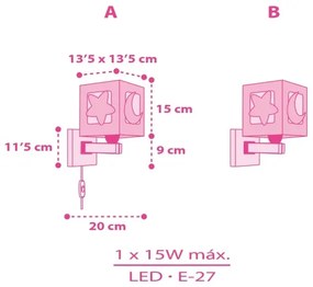 Aplică pentru copii MOONLIGHT 1xE27/15W/230V roz Dalber 63239S