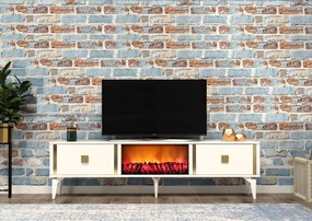 Comoda TV, Hanah Home, Doruk Fireplace, 150x44.6x29.6 cm, Alb/Auriu