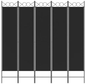 Paravan de camera cu 5 panouri, negru, 200x200 cm, textil Negru, 200 x 200 cm, 1
