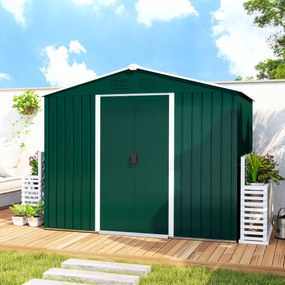Outsunny Magazie de Grădină 3.6m² din Oțel, cu 2 Uși Glisante și 4 Ferestre de Ventilație, 236x174x190 cm, Verde | Aosom Romania