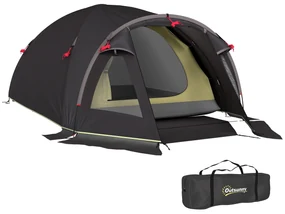Outsunny Cort de Camping pentru 2-4 Persoane cu 2 Camere, Ușă, Ferestre și Geantă, 330x190x120 cm, Negru | Aosom Romania